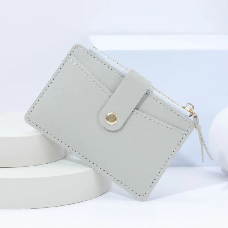 Women Fashion Small Wallet Purse Solid Color PU Leather Mini Coin Purse Wallet Credit Card Holder Bags Zipper Coin Purse  Marven E-grey  