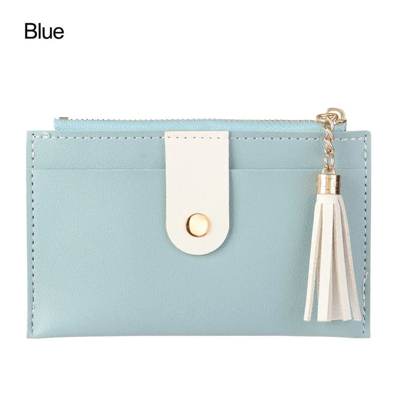 Women Fashion Small Wallet Purse Solid Color PU Leather Mini Coin Purse Wallet Credit Card Holder Bags Zipper Coin Purse  Marven B-blue  