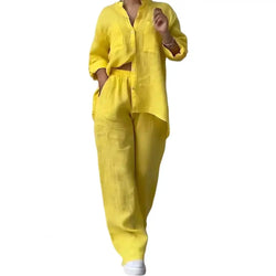 Chic Comfort Wide-Leg Trousers & Blouse Set Chic Comfort Wide-Leg Trousers & Blouse Set Marven Yellow XXL 