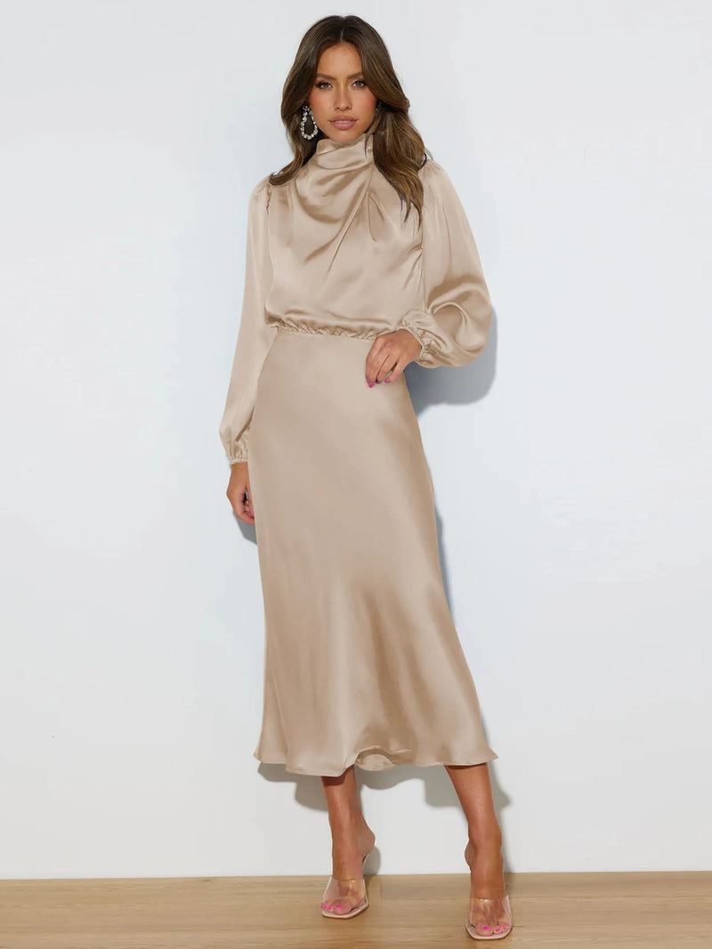 Turtleneck Satin Dress Turtleneck Satin Dress Marven Apricot S 