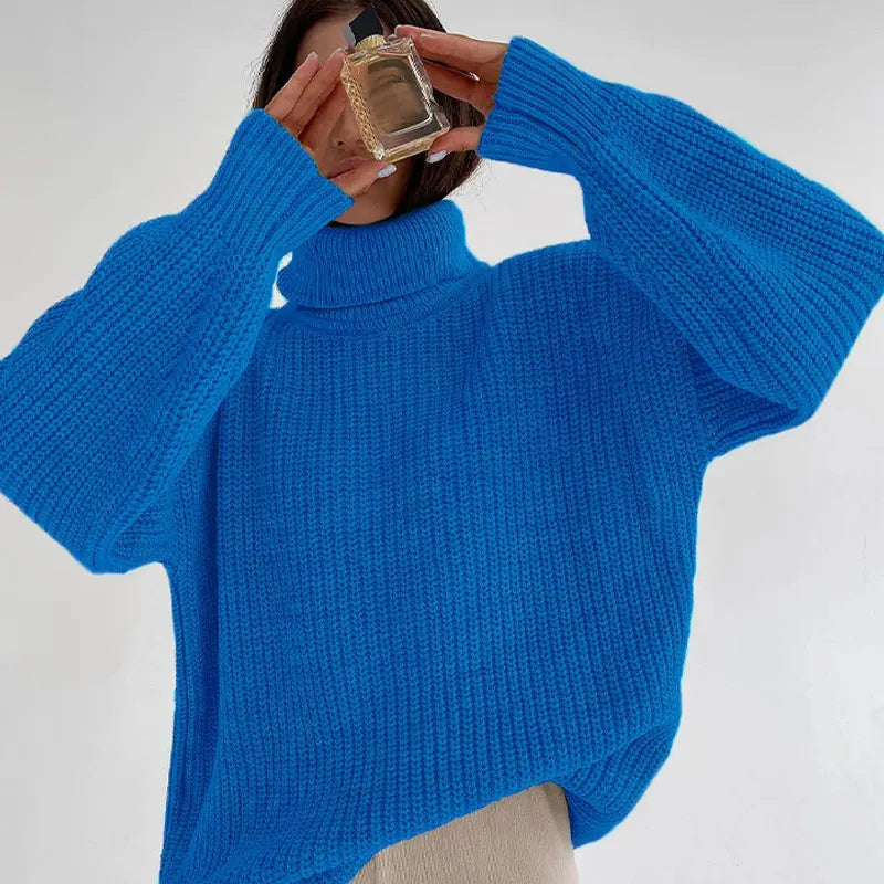 Chic Elegance Oversized Turtleneck Sweater Chic Elegance Oversized Turtleneck Sweater Marven Blue S 