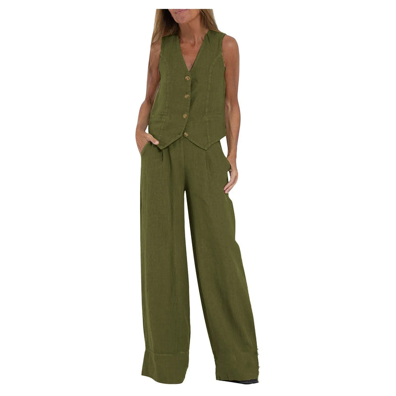 Sleeveless Vest & Wide Leg Pants Set Sleeveless Vest & Wide Leg Pants Set Marven army green S 