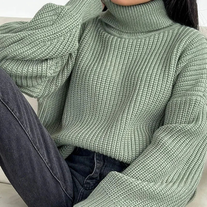 Chic Elegance Oversized Turtleneck Sweater Chic Elegance Oversized Turtleneck Sweater Marven Army Green S 