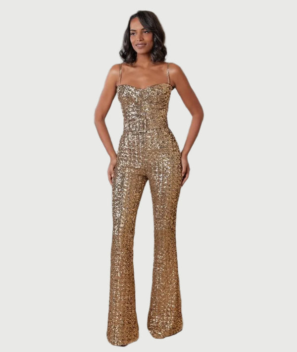 Luxury Gold Sequins Jumpsuit for Parties Elegant Gold Sequins Jumpsuit for Birthday Parties Marven Gold XS