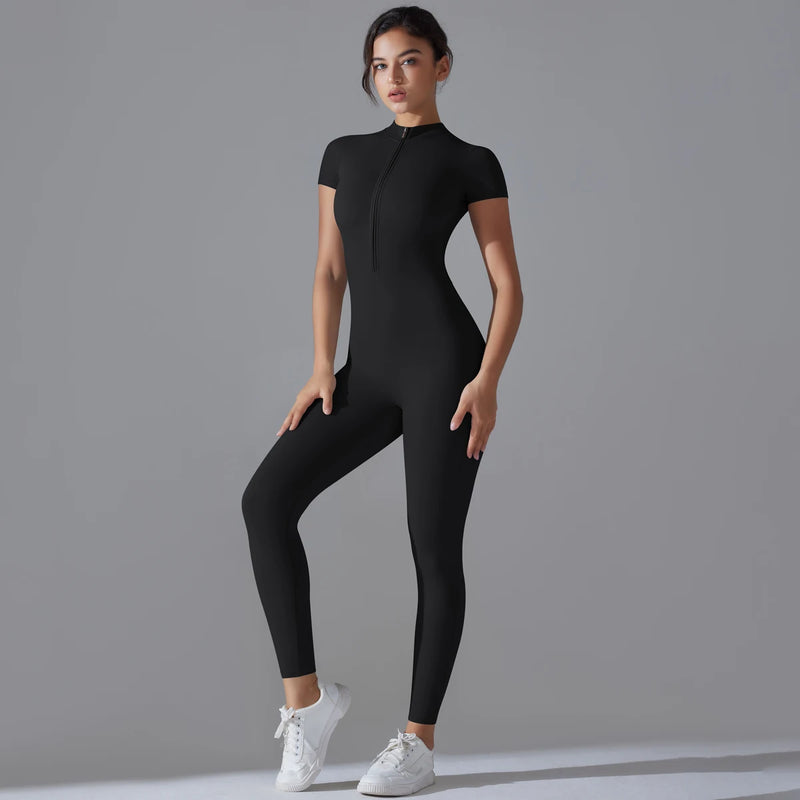 FlexFit Zippered Yoga Bodysuit for Women  Marven Black XL 