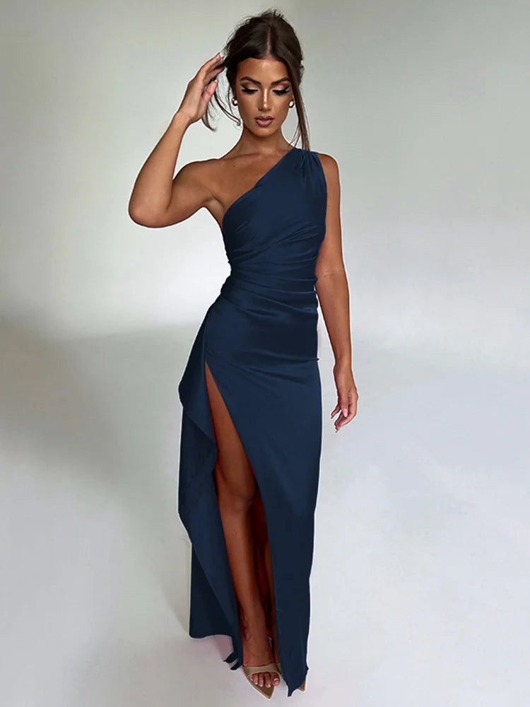 One Shoulder High Split Dress One Shoulder High Split Dress Marven SKY BLUE XL 