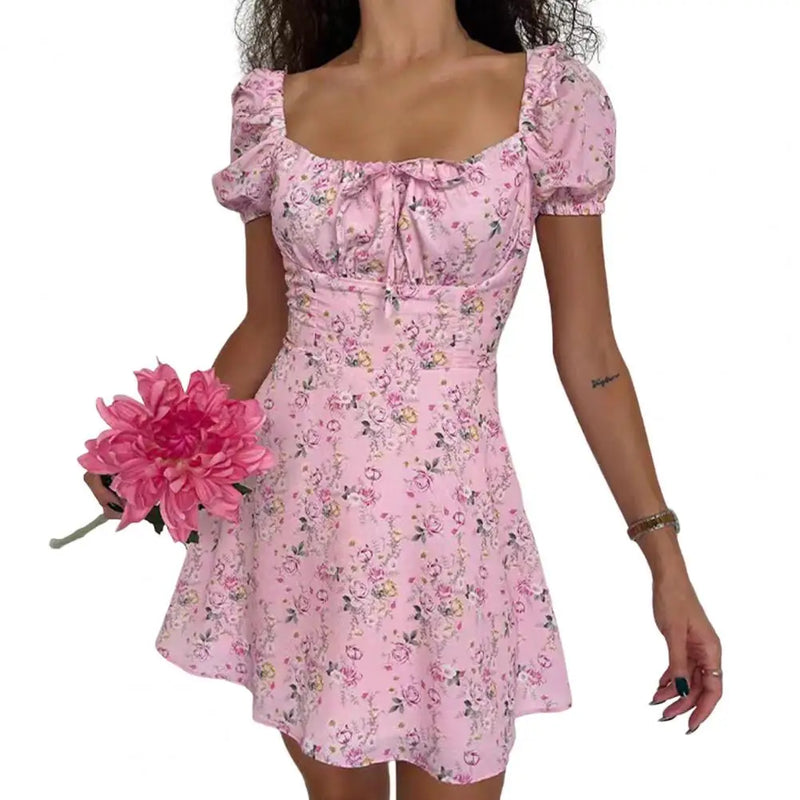 Tie Up Floral Dress for Women Off Shoulder Tie Up Floral Dress Marven Pink S 