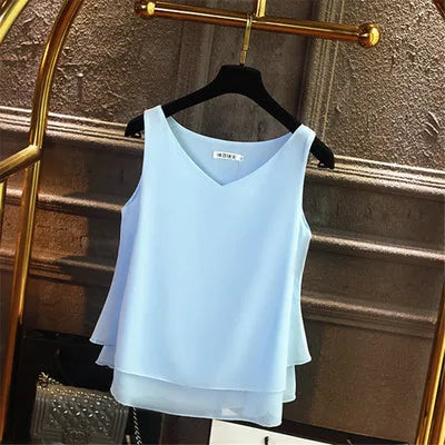 Sleeveless Chiffon Blouse Sleeveless Chiffon Blouse Marven Sky Bule 3XL 