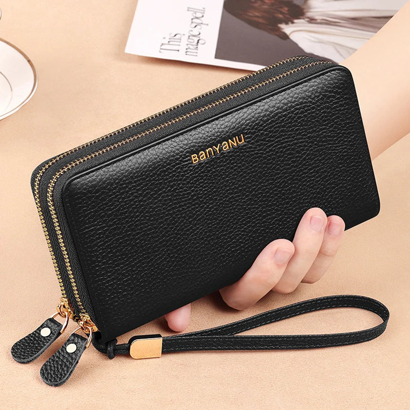 Leather Wallet Clutch Zipper  Marven Style B Black  