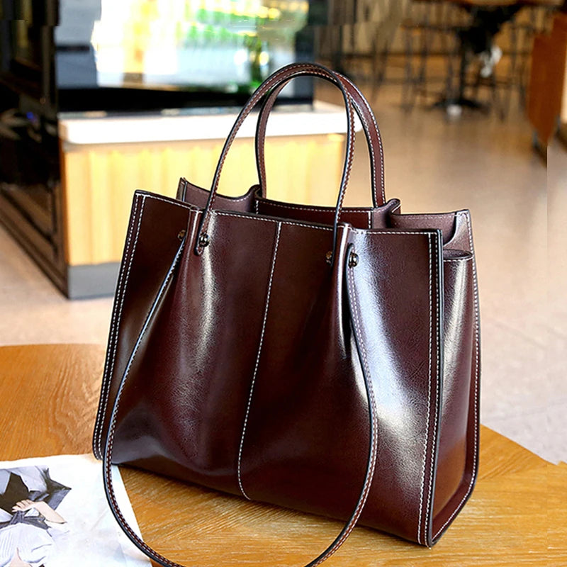 Retro Genuine Leather Tote  Marven   