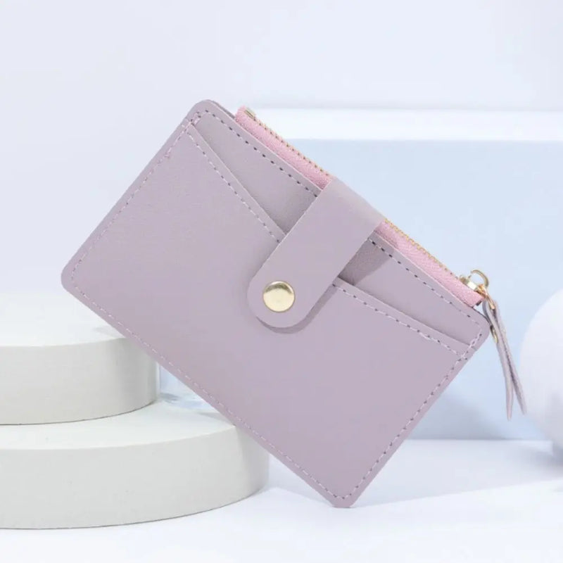 Women Fashion Small Wallet Purse Solid Color PU Leather Mini Coin Purse Wallet Credit Card Holder Bags Zipper Coin Purse  Marven E-purple  