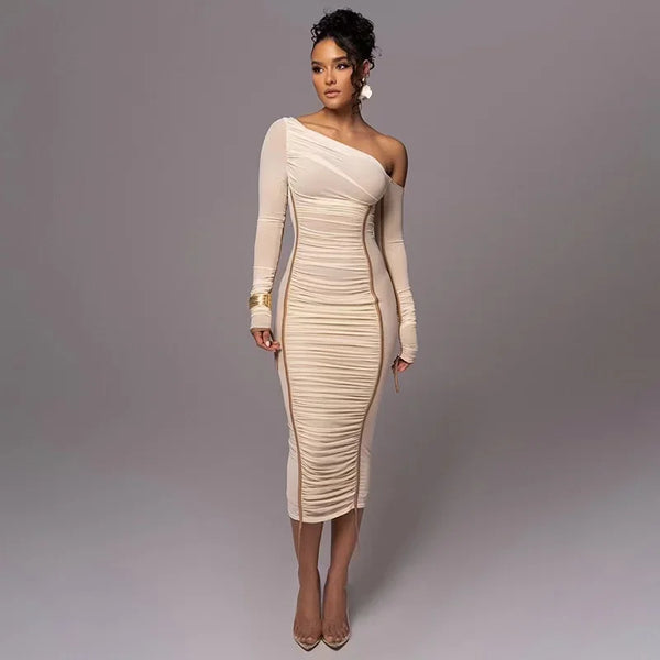 One Shoulder Long Sleeve Dress One Shoulder Long Sleeve Dress Marven   