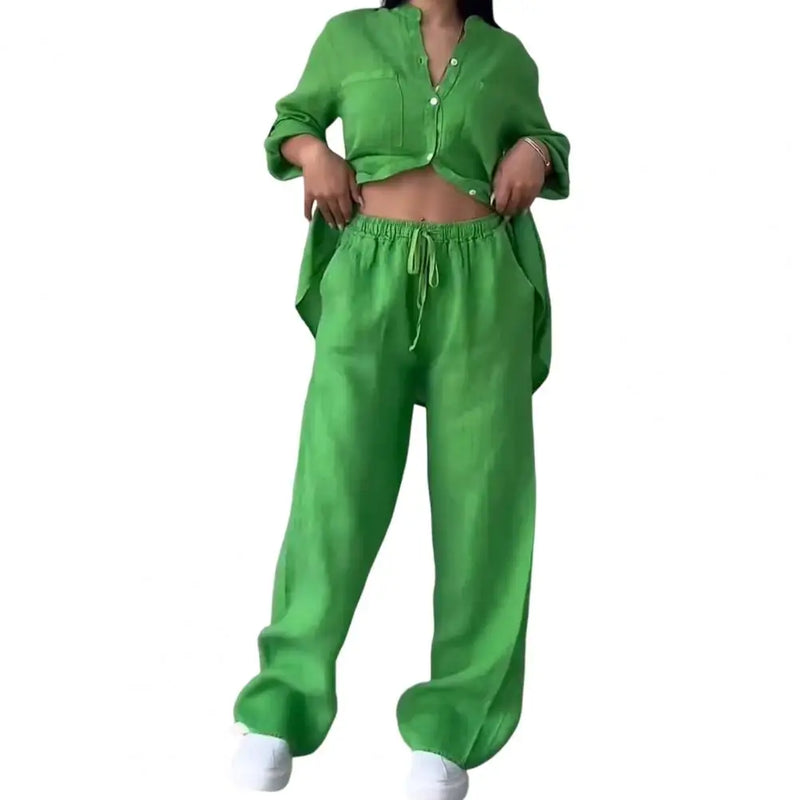 Chic Comfort Wide-Leg Trousers & Blouse Set Chic Comfort Wide-Leg Trousers & Blouse Set Marven green S 