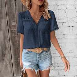 V-neck Lace Blouse V-neck Lace Blouse Marven Navy Blue S 