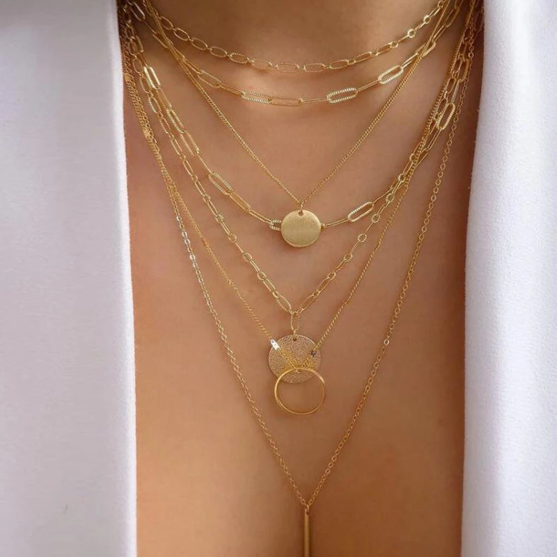 Boho Chic Multi-Layer Crystal Pendant Necklace Set - Vintage Gold  Marven CS8898-23  