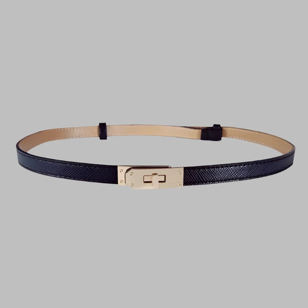 Adjustable Thin Leather Belt  Marven gold buckle 98x1.6cm 