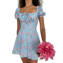 Tie Up Floral Dress for Women Off Shoulder Tie Up Floral Dress Marven Light Blue S 