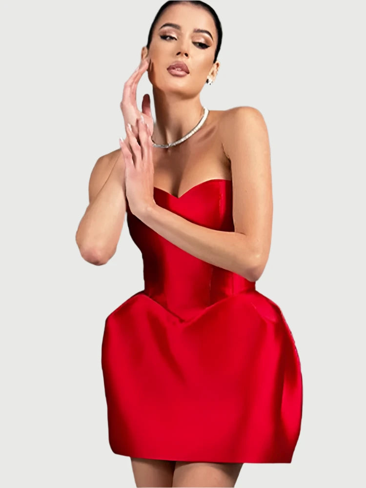 Elegant Red Strapless Party Dress for Women Elegant Red Strapless Party Dress for Women Marven   