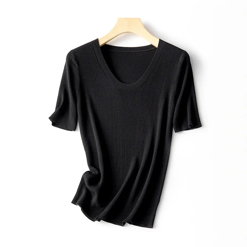 Basic  U Neck T Shirts  Marven Black M 