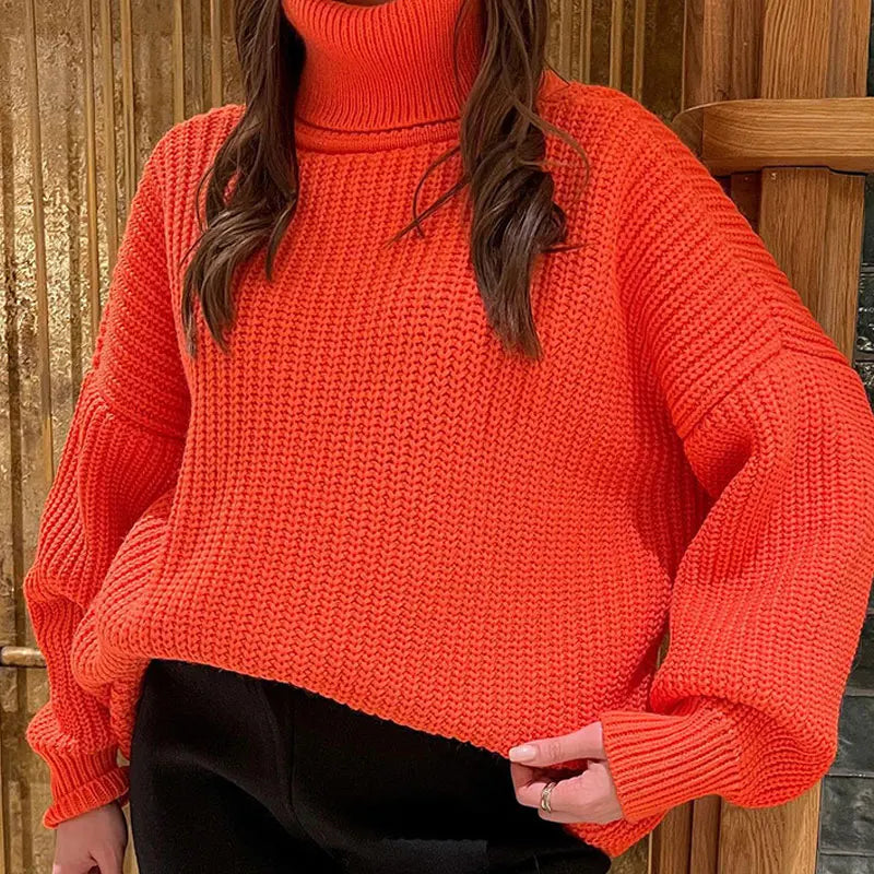 Chic Elegance Oversized Turtleneck Sweater Chic Elegance Oversized Turtleneck Sweater Marven Orange S 