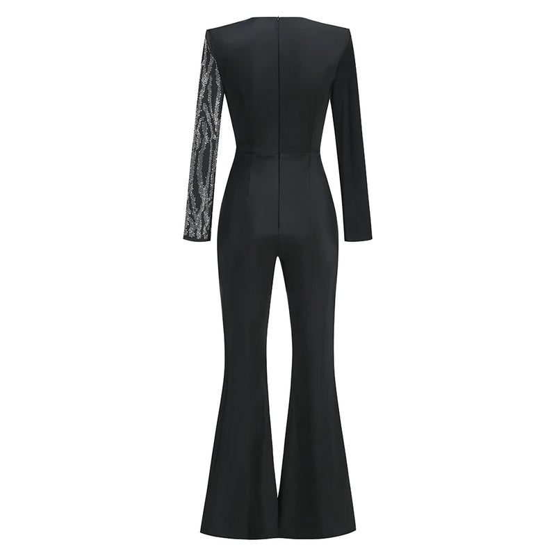 Luxury Black Jumpsuit with Diamonds and Flare Pants Luxury Black Jumpsuit with Diamonds and Flare Pants Marven   