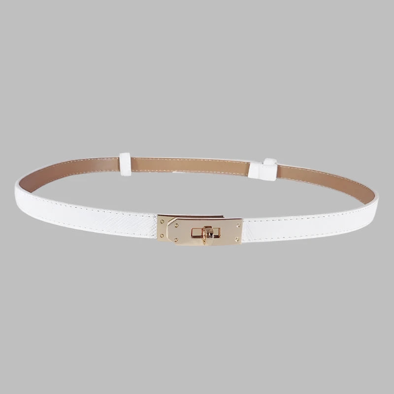 Adjustable Thin Leather Belt  Marven white belt 98x1.6cm 