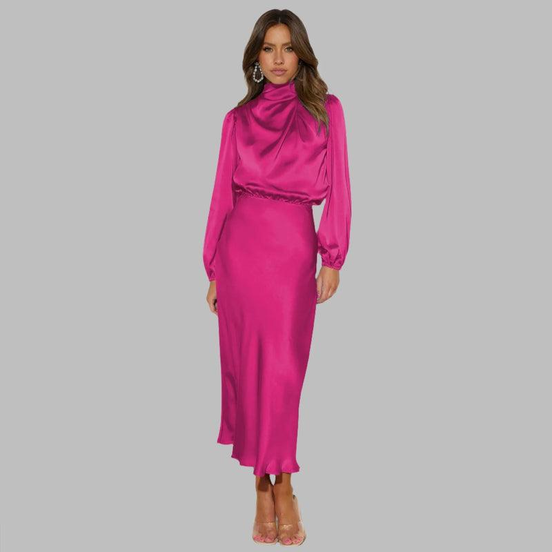 Turtleneck Satin Dress Turtleneck Satin Dress Marven Rose Red L 