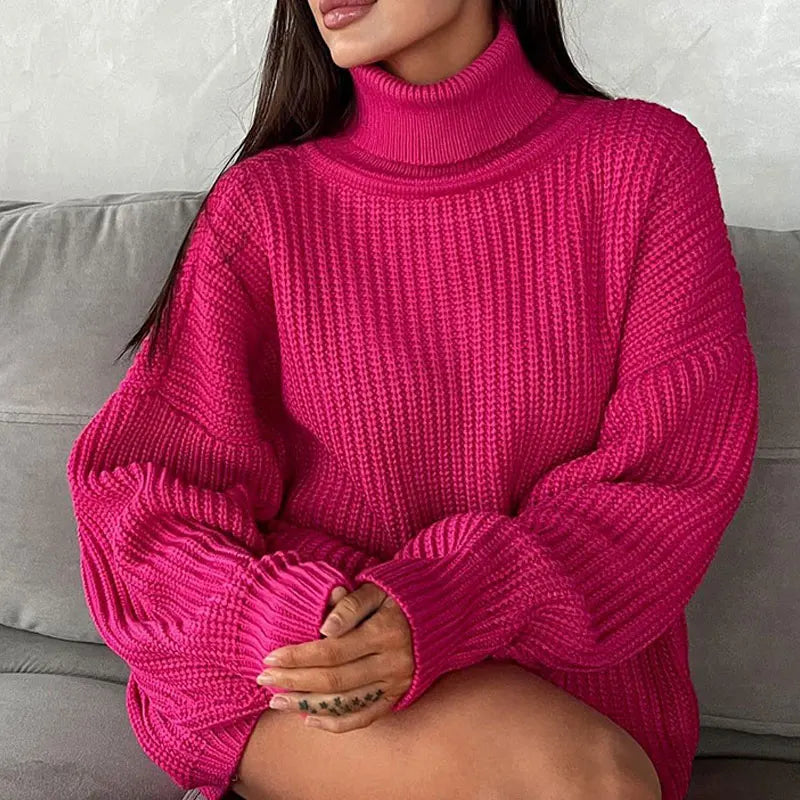 Chic Elegance Oversized Turtleneck Sweater Chic Elegance Oversized Turtleneck Sweater Marven Rose Red S 