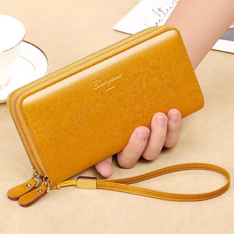 Leather Wallet Clutch Zipper  Marven Style A Yellow  