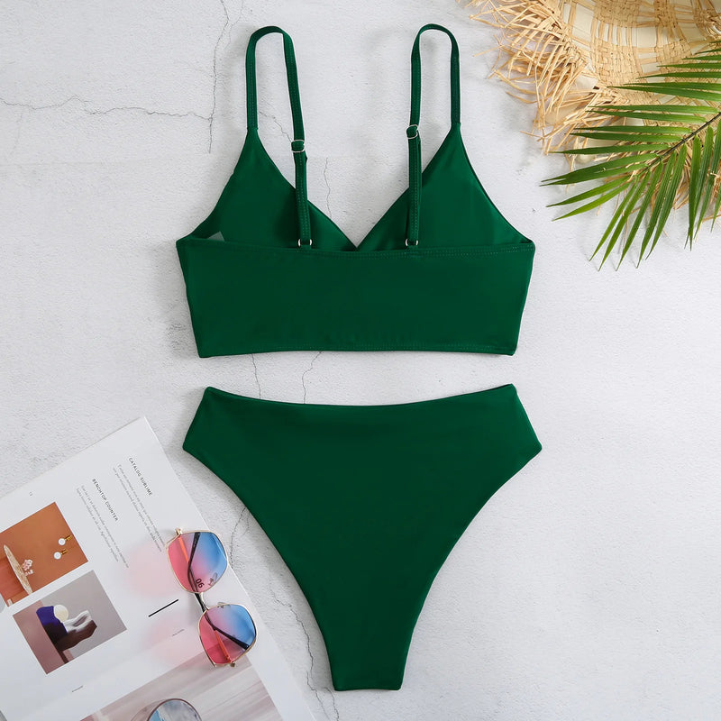 High Waist Bikinis 2023 Women Solid Strape Swimsuit Female Padded Swimwear Bathers Bathing Swimming Swim Suit Summer Beachwear  Marven   