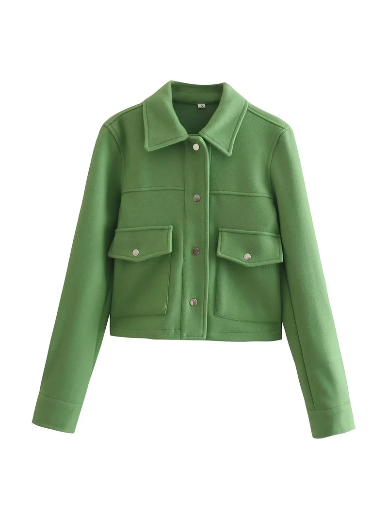 Casual Elegant Long Sleeve Coat Women's Solid Autumn Jacket – Elegant Casual Coat Marven Green XS 