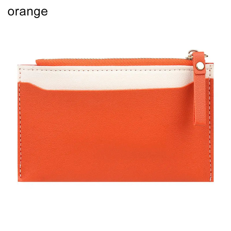 Women Fashion Small Wallet Purse Solid Color PU Leather Mini Coin Purse Wallet Credit Card Holder Bags Zipper Coin Purse  Marven C-orange  