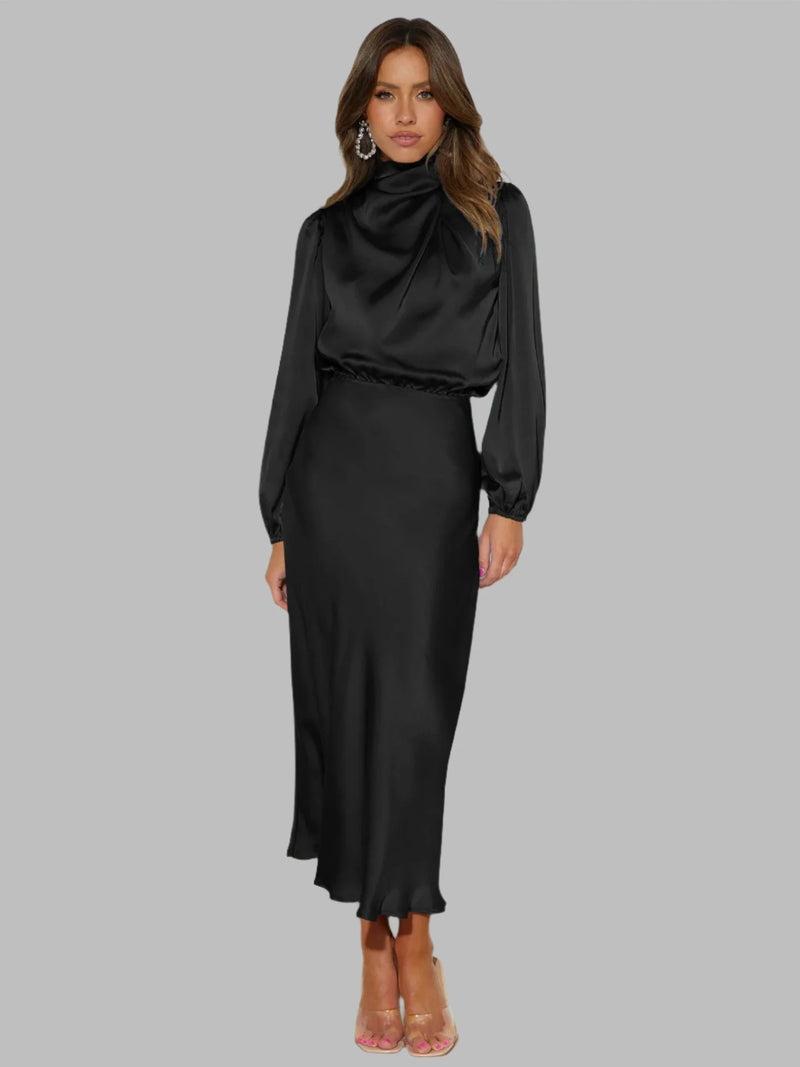 Turtleneck Satin Dress Turtleneck Satin Dress Marven Black S 