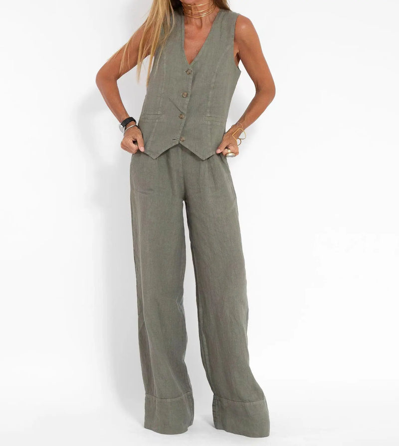 Sleeveless Vest & Wide Leg Pants Set Sleeveless Vest & Wide Leg Pants Set Marven GRAY XXL 