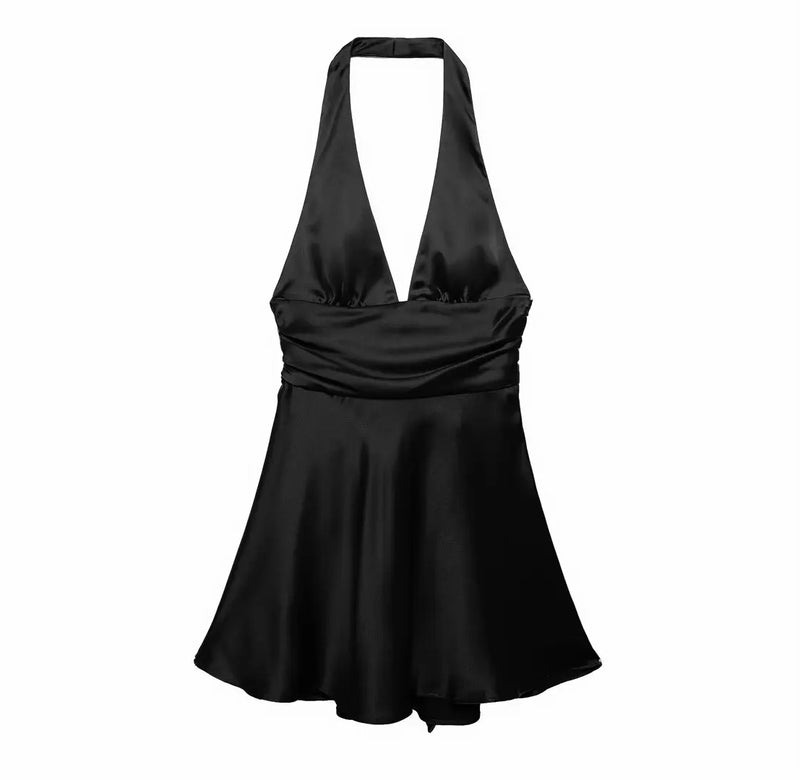 Satin Halter Bow Tie Dress Satin Halter Bow Tie Dress Marven Black L 