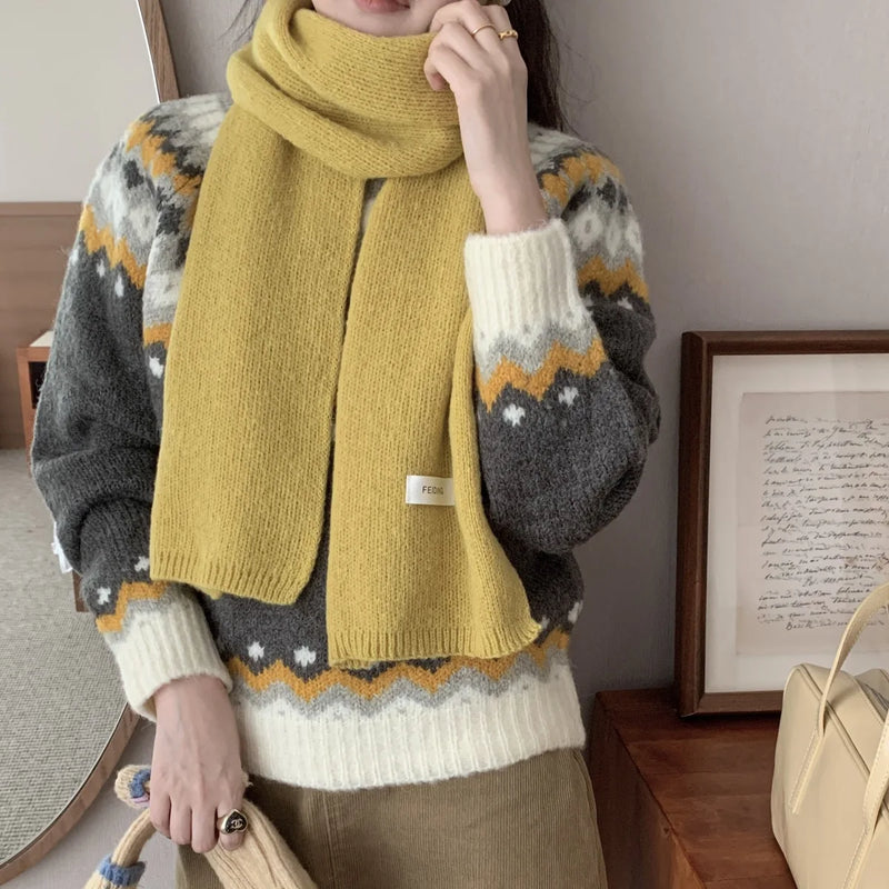 Knitting Wool Scarf  Marven Lemon yellow One Size CHINA