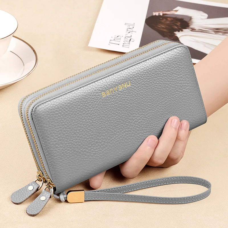 Leather Wallet Clutch Zipper  Marven Style B Gray  