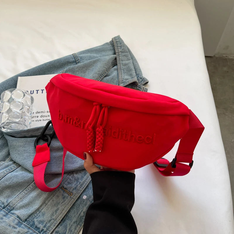 Large Capacity Women Chest Bag Korean Fashion Waist Bag Women Waist Packs Trend Half-moon Crossbody Bags Fanny Pack for Women  Marven Red  