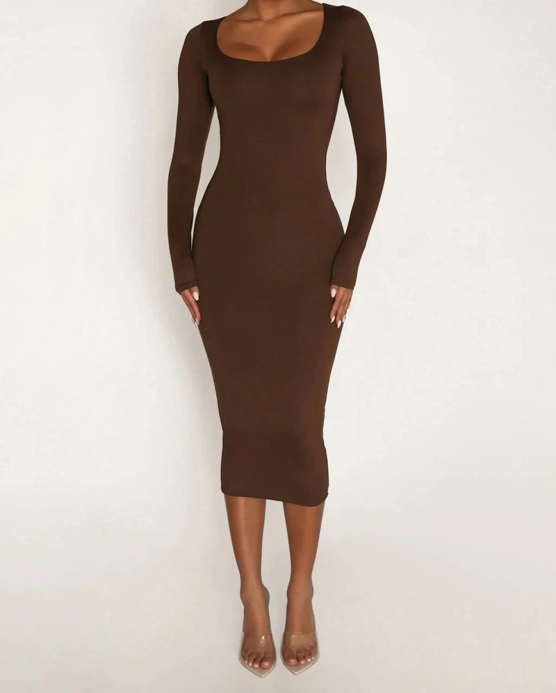 Long Sleeve Bodycon Dress Long Sleeve Bodycon Dress Marven coffee color M 