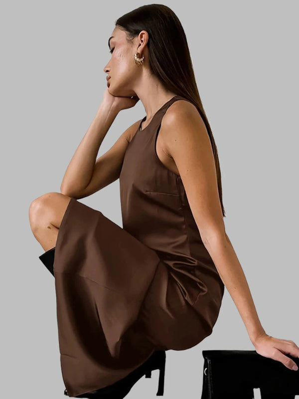 Brown Satin Elegant Dress Brown Satin Elegant Dress Marven   