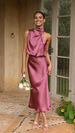 Satin Slim Long Dress Satin Slim Long Dress Marven Rose Red XL 