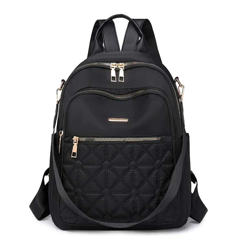 Zippered Nylon Backpack  Marven Black  