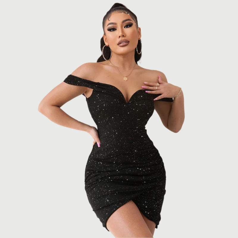 Glitter Off Shoulder Mini Dress Glitter Off Shoulder Mini Dress Marven   