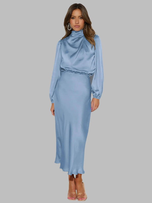 Turtleneck Satin Dress Turtleneck Satin Dress Marven Sky Blue S 