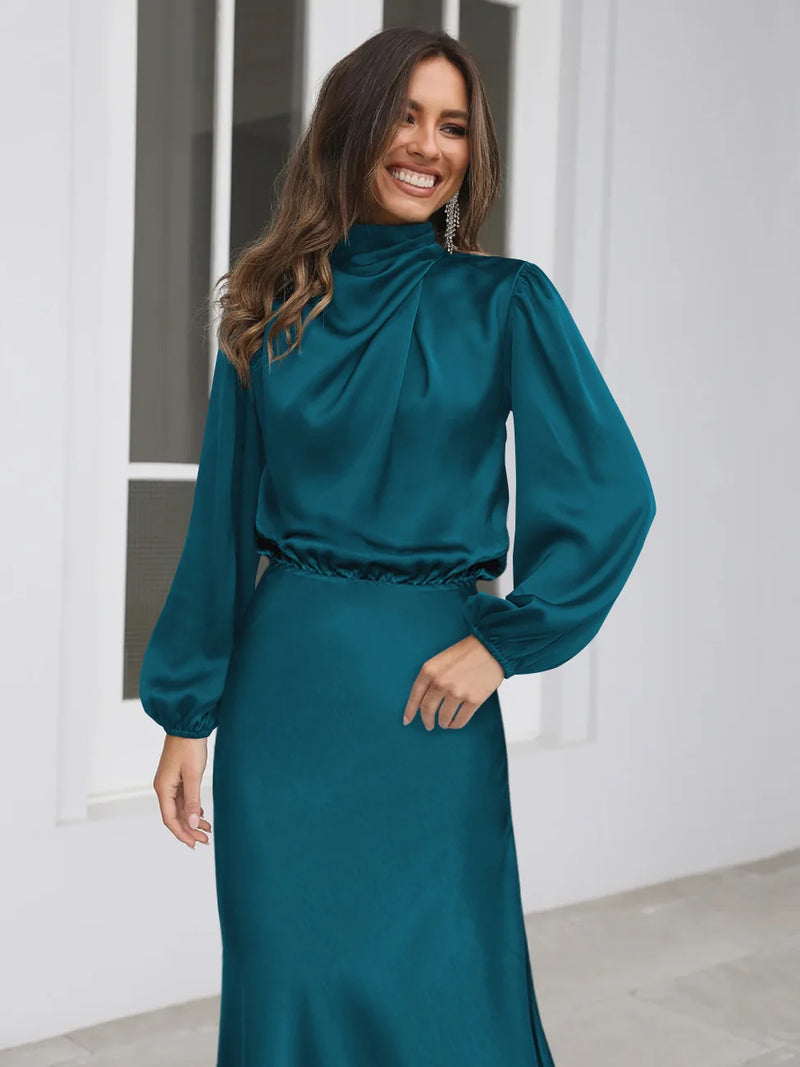 Turtleneck Satin Dress Turtleneck Satin Dress Marven Lake Blue S 