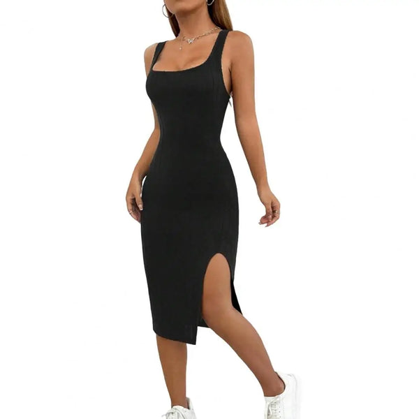 Sleeveless Side Split Breathable  Midi Dress Sleeveless Side Split Breathable Midi Dress Marven Black XL 