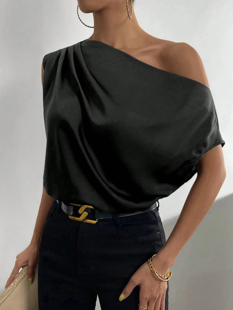 Asymmetric Off-Shoulder Blouse  Marven Black L 