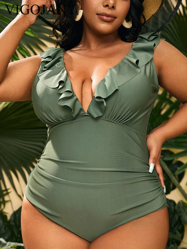 Verge Strapped Plus Size One-Piece Swimsuit Verge Strapped Plus Size One-Piece Swimsuit Marven Green Swimsuit 1XL 