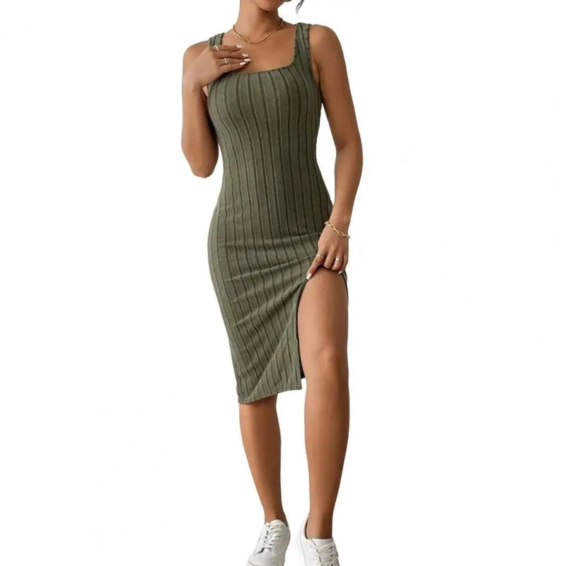 Side Split Breathable  Midi Dress Sleeveless Side Split Breathable Midi Dress Marven Army Green XL 