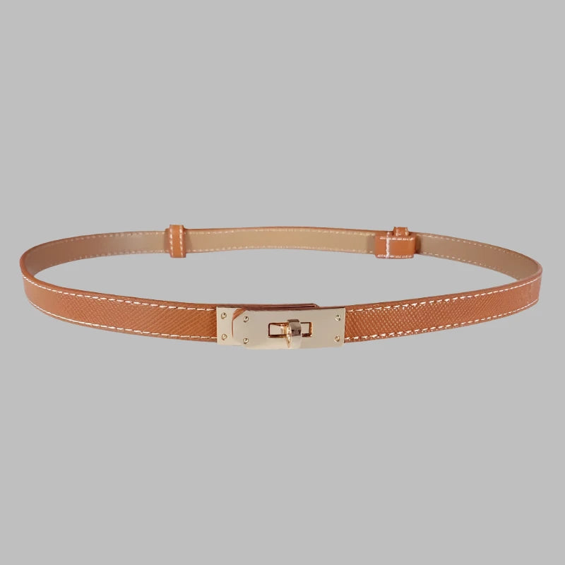 Adjustable Thin Leather Belt  Marven camel belt 98x1.6cm 